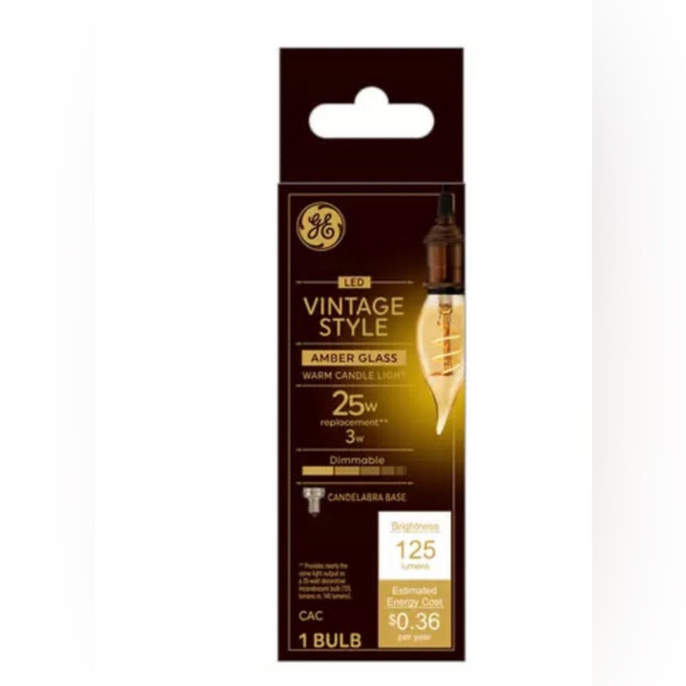GE Amber glass vintage style warm candle light light bulb CAM
